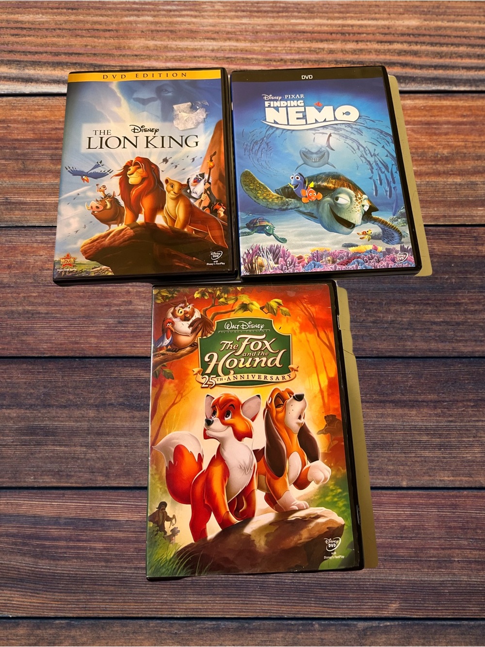 Bundle of 3 Classic Disney Kids’ DVDs Lion King, The Fox and Hound, Finding Nemo